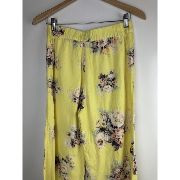 Anthropologie x Feather Bone Wide Leg Pants Yellow Floral Linen Blend Size 2 - Picture 8 of 13